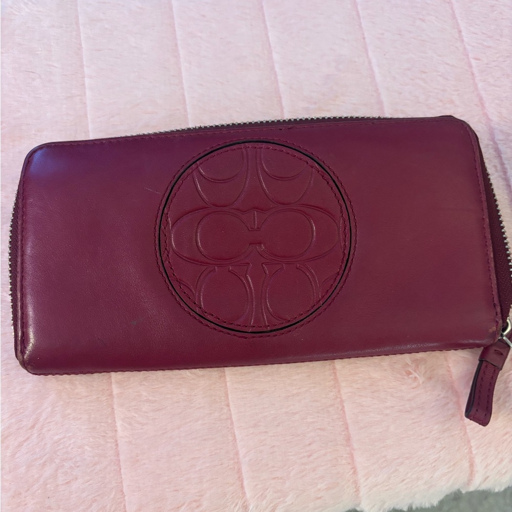 Coach Dark Pink Leather Zip Wallet
